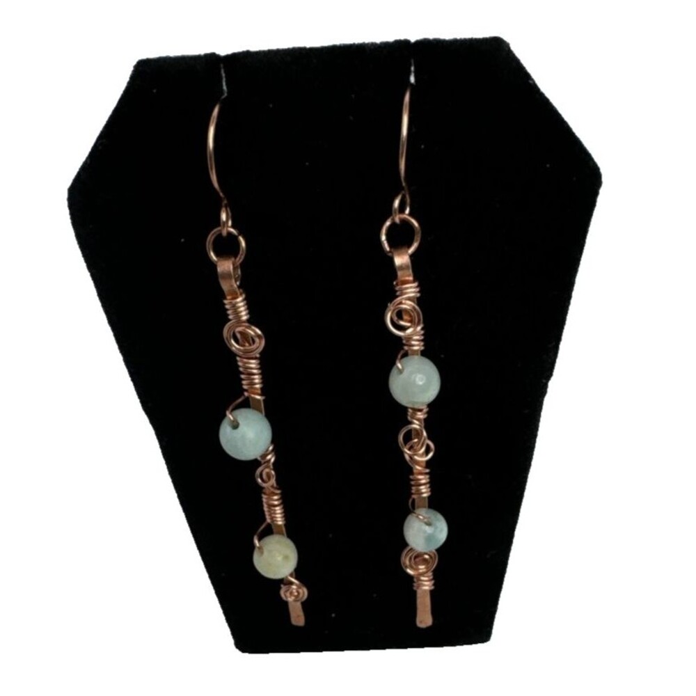 Artisan Crafted Hammered Copper And With  Wrapped Amazonite Dangle Earrings